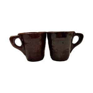 Hull Marquest Brown Glazed Daisy Dot Pottery (2) Cups